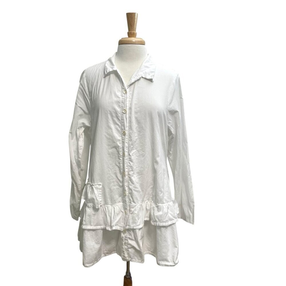 TULIP Layered Button Tunic Top Blouse Long Sleeve Lagenlook White size Medium